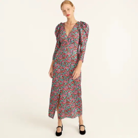 J. Crew Dresses & Skirts - Drapery puff sleeve dress in Ratti Red blooms size 14